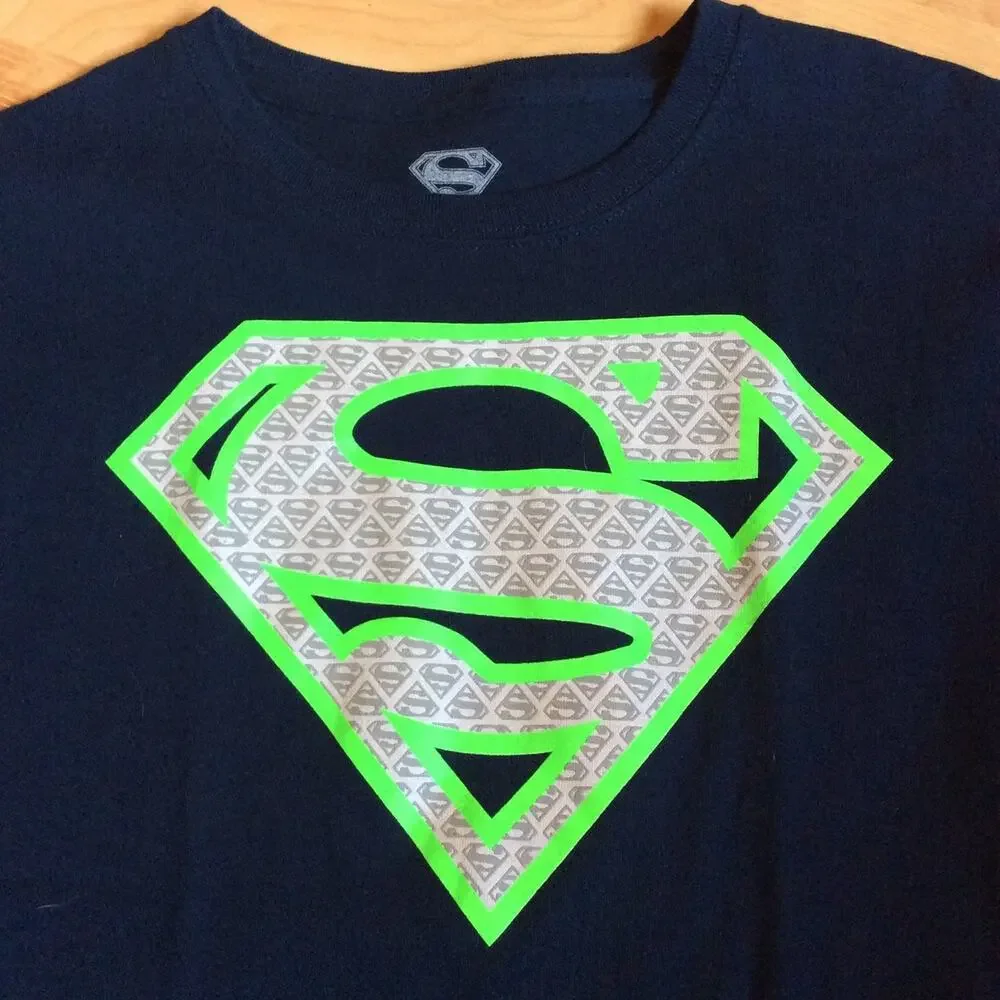 DC Comics Superman Boy's XXL Navy Green Logo Graphic T-shirt
